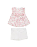 GIRL'S SHIRT AND SHORTS SET WITH LARGE FLORAL PRINT