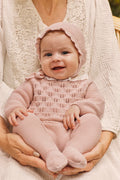 3-PIECE BABY SET WITH OPENWORK YOKE AND BOBBLE DETAILS/ PINK