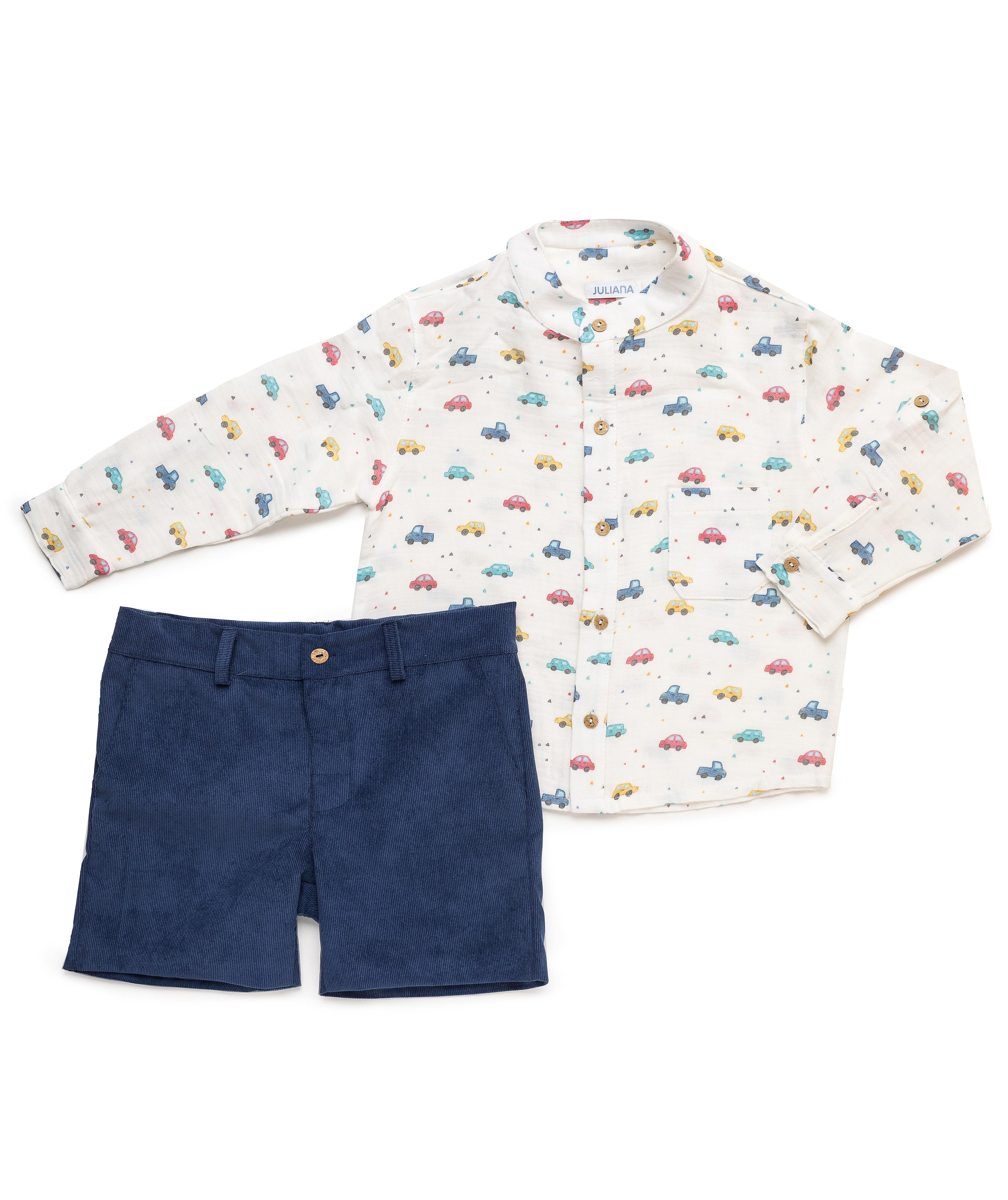 Long Sleeve Car Fabric Shirt and Corduroy Pants Set