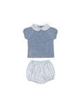 BABY KNIT SET WITH STRIPED FABRIC SHORTS