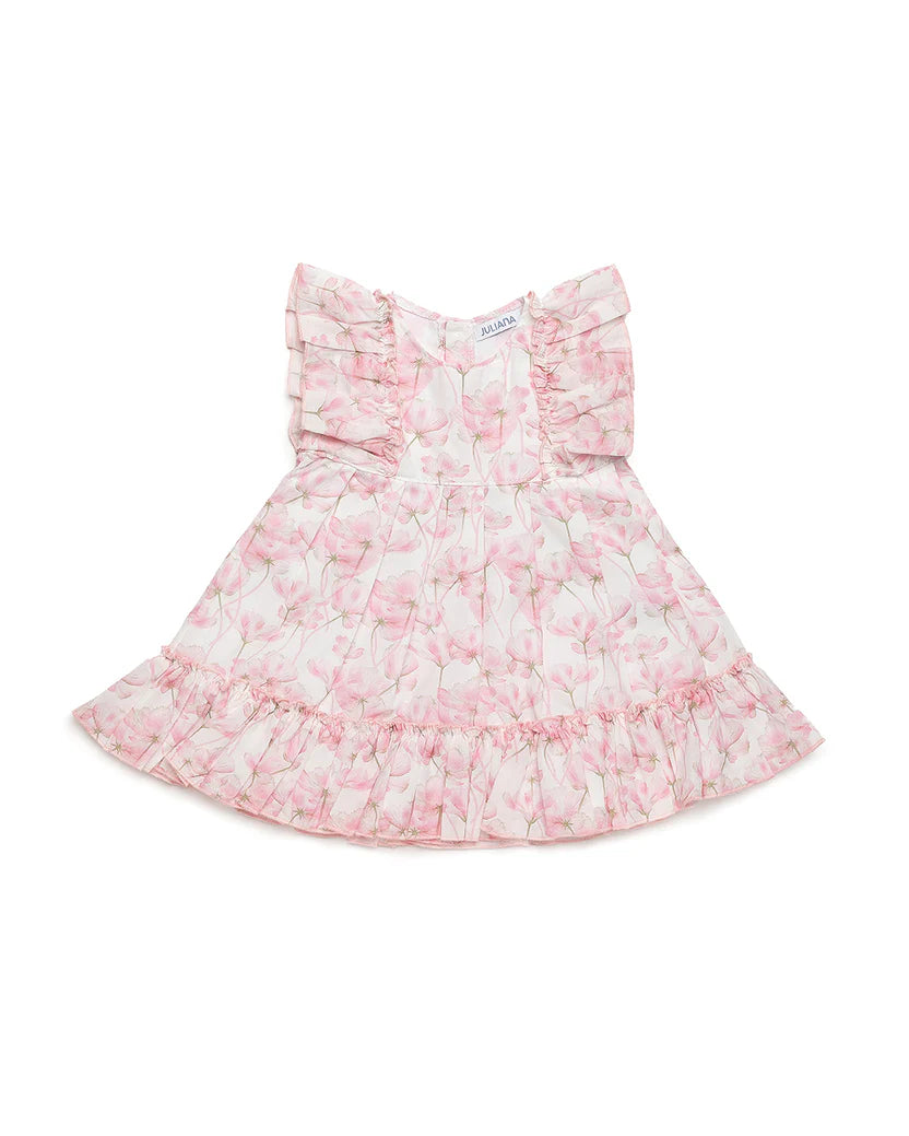 DRESS WITH WAIST SEAM AND LARGE FLORAL PRINT