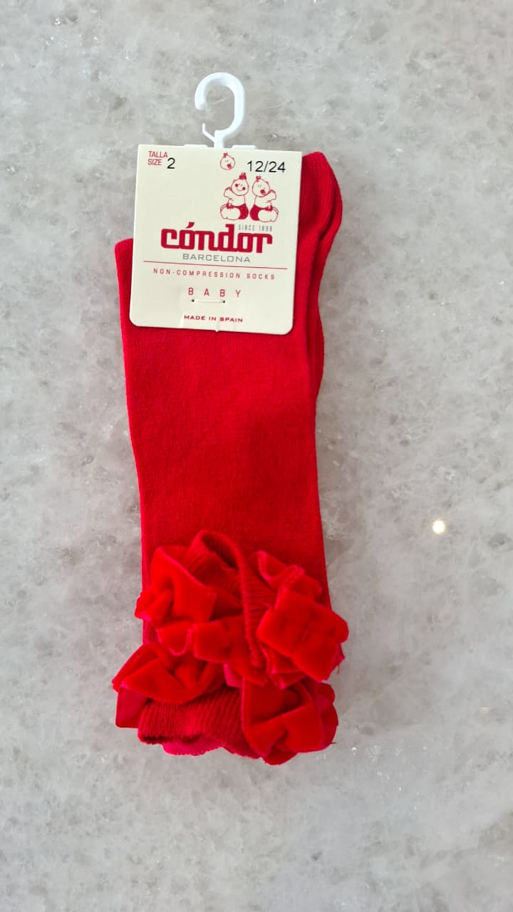 Calcetines altos cinta terciopelo fruncida en puño