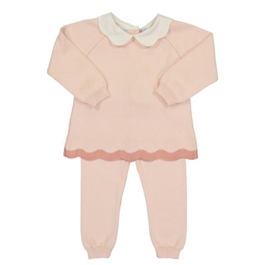 Scalloped Contrast Trim Knit Set