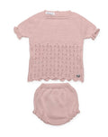 KNIT SET WITH OPENWORK, BOBBLE AND BLOOMER/ PINK