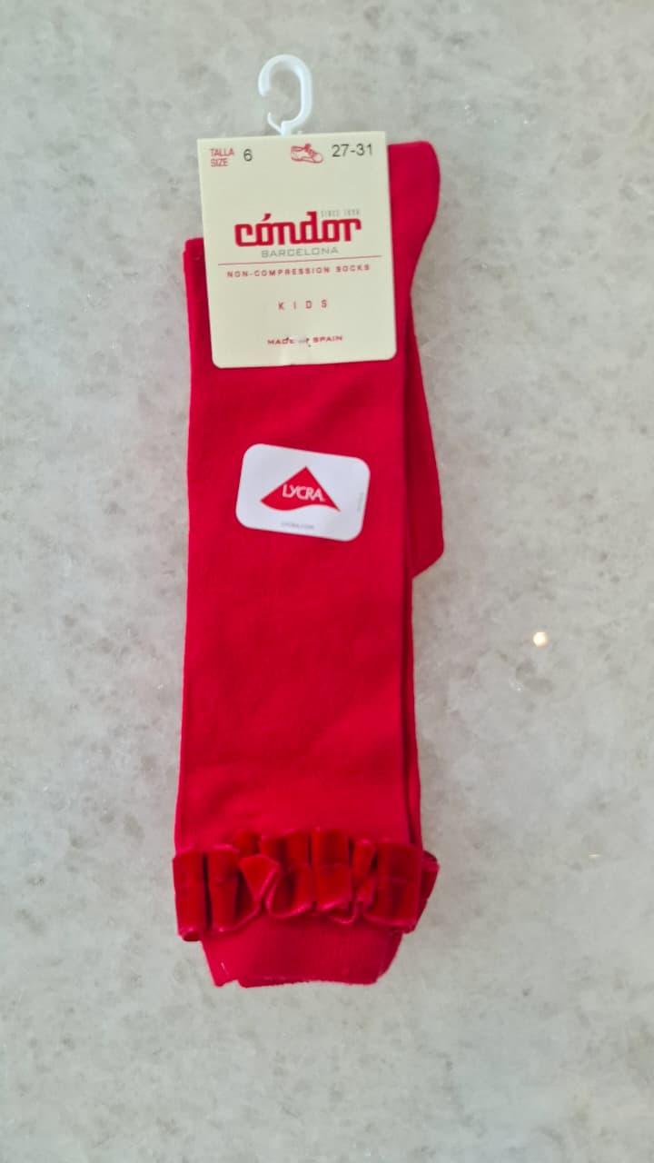 Calcetines altos punto liso con puntilla en puño