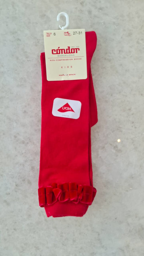 Calcetines altos punto liso con puntilla en puño