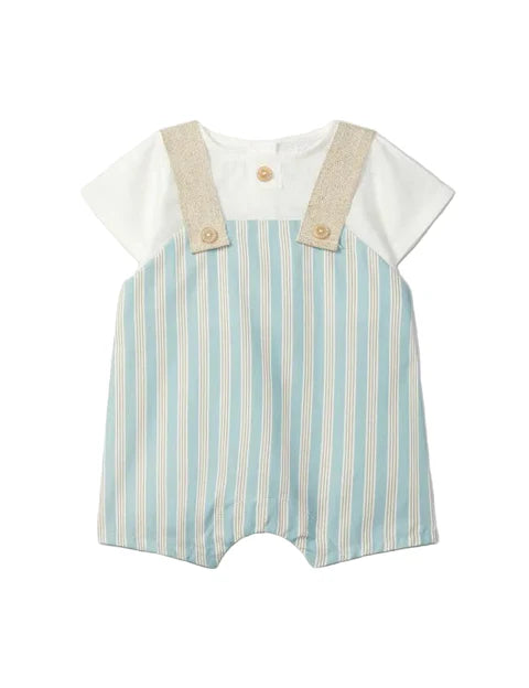 Two-in-one linen, striped romper
