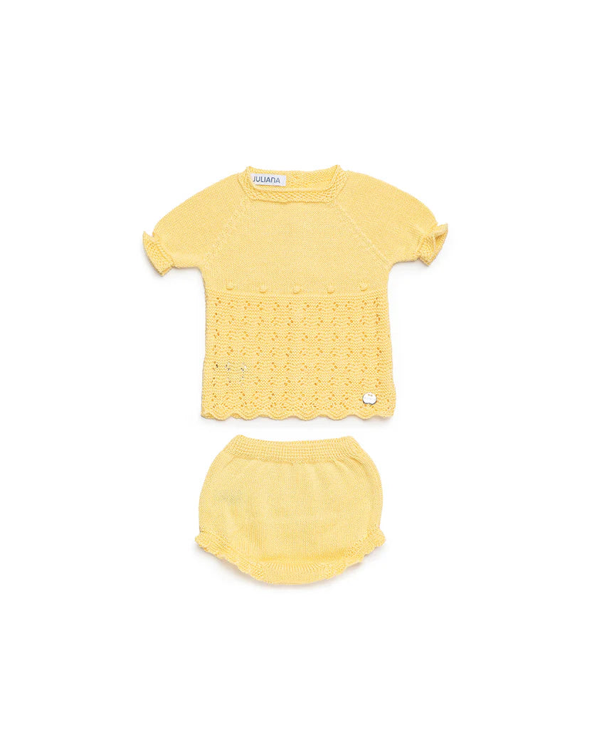 KNIT SET WITH OPENWORK, BOBBLE AND BLOOMER