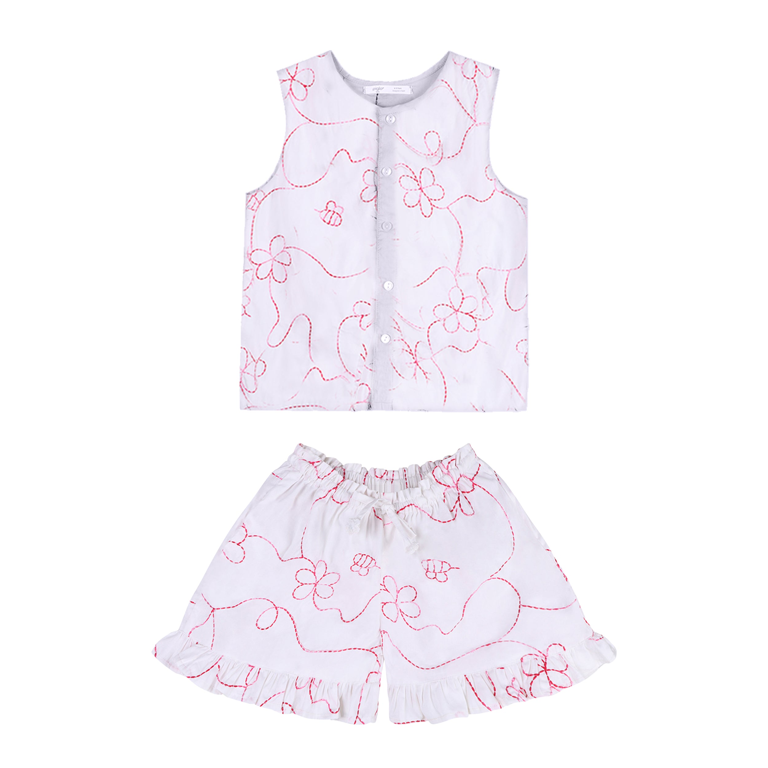 White & Red color Jardin shirt & shorts Set