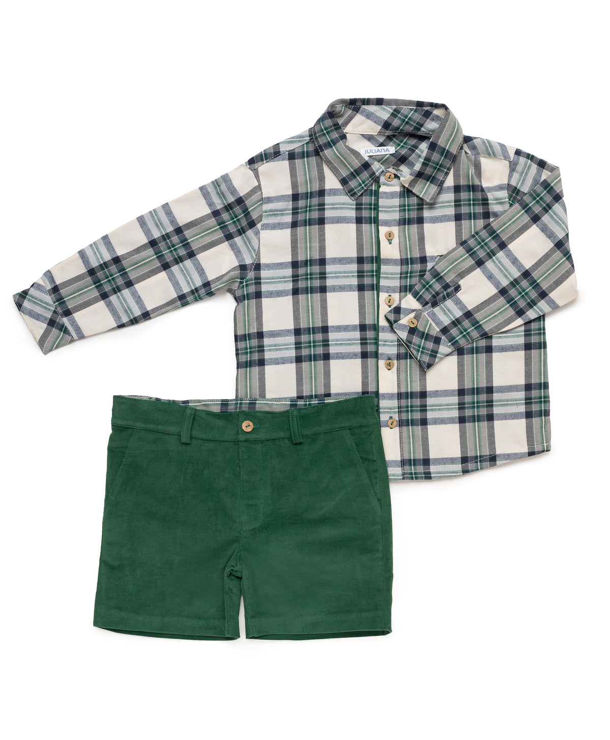 Long Sleeve Squared Fabric Shirt With Pants Set