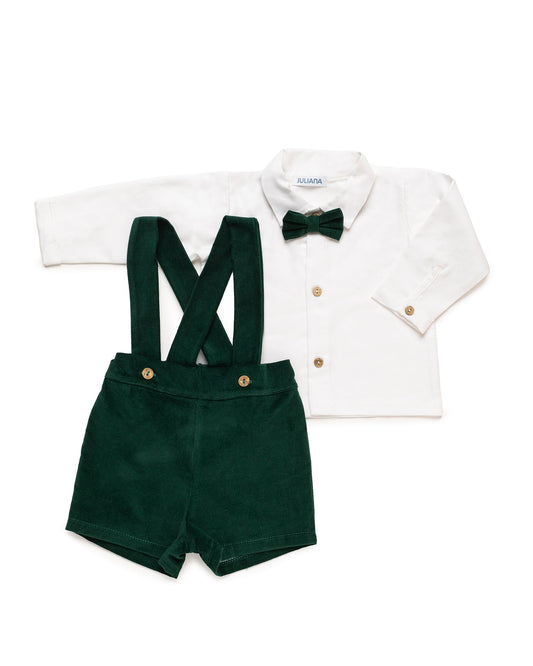 Velvet Dungarees With Shirt Set