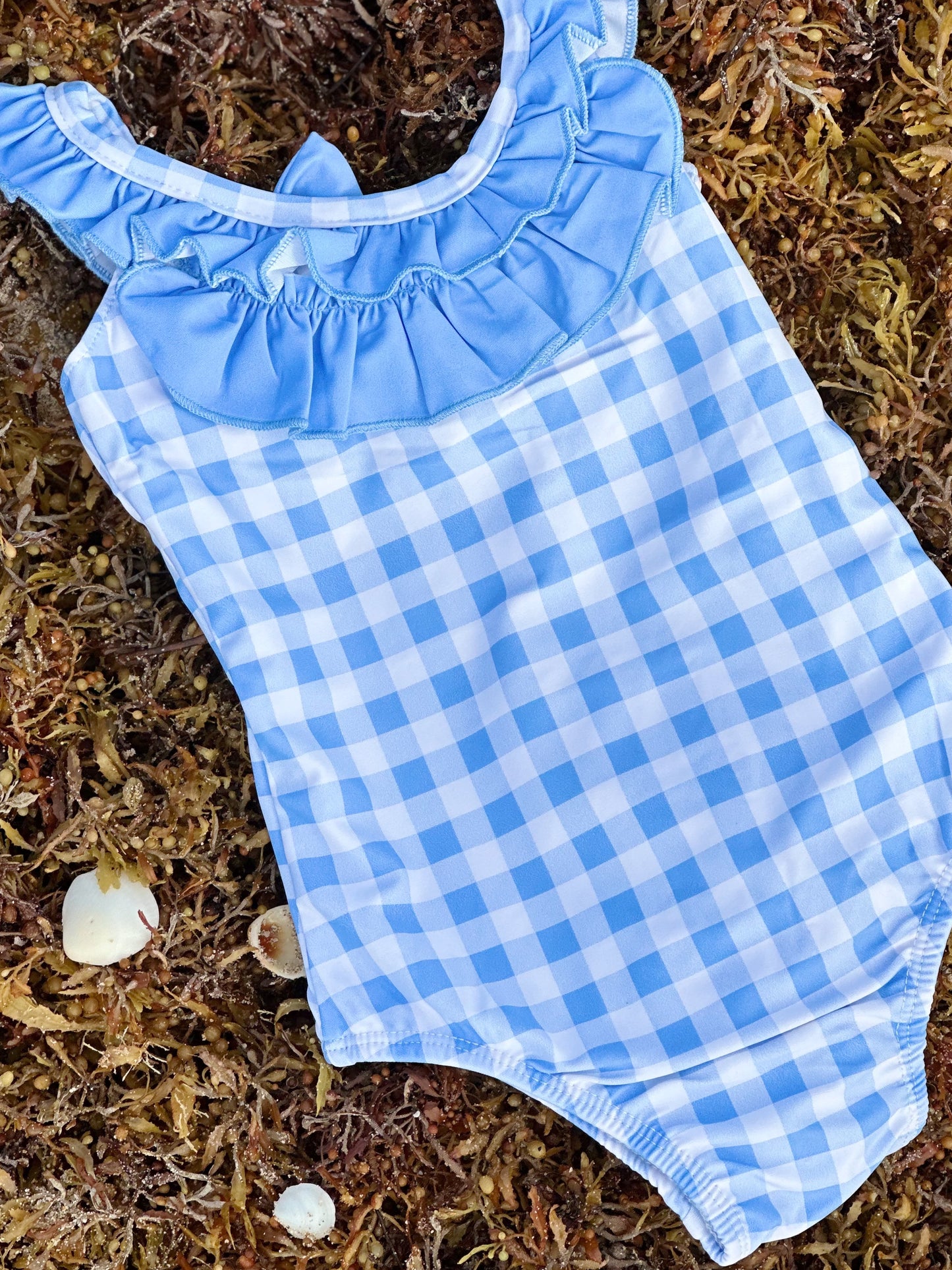 Bow Back Swimsuit - Blue Gingham