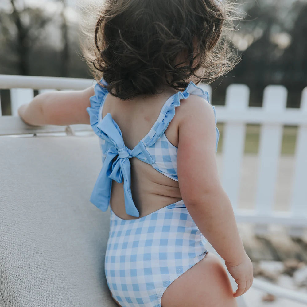Bow Back Swimsuit - Blue Gingham